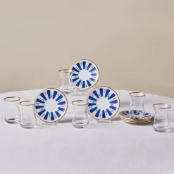 Best Bursa 12-Piece Glass Turkish Tea Set for 6 People, 132ml, Navy Turkish Tea Sets