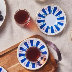 Best Bursa 12-Piece Glass Turkish Tea Set for 6 People, 132ml, Navy Turkish Tea Sets