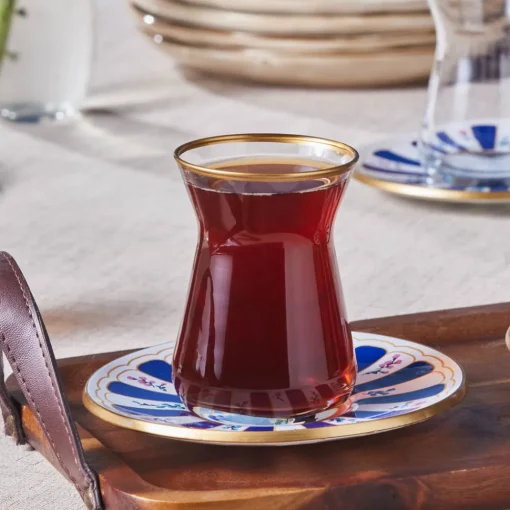 Best Bursa 12-Piece Glass Turkish Tea Set for 6 People, 132ml, Navy Turkish Tea Sets