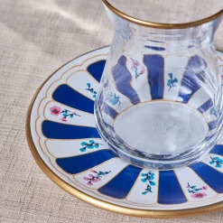 Best Bursa 12-Piece Glass Turkish Tea Set for 6 People, 132ml, Navy Turkish Tea Sets