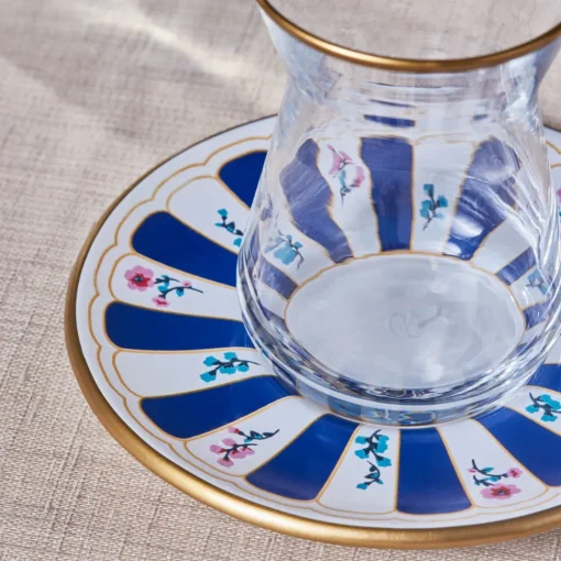 Best Bursa 12-Piece Glass Turkish Tea Set for 6 People, 132ml, Navy Turkish Tea Sets