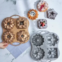 Sale Cake Pro Aluminium Cast Decorative Bundt Cake Tin, 4 Piece, 28cmx35cm, Cake Tins