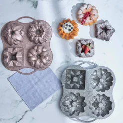 Clearance Cake Pro Aluminium Cast Decorative Bundt Cake Tin, 4 Piece, 28cmx35cm, Cake Tins