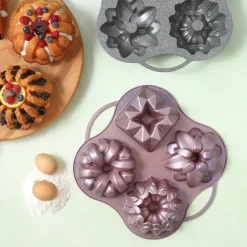 New Cake Pro Aluminium Cast Decorative Bundt Cake Tin, 4 Piece, 28cmx35cm, Anthracite Cake Tins