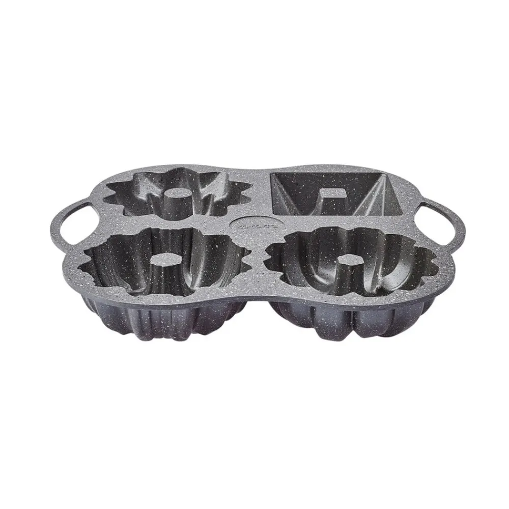New Cake Pro Aluminium Cast Decorative Bundt Cake Tin, 4 Piece, 28cmx35cm, Anthracite Cake Tins