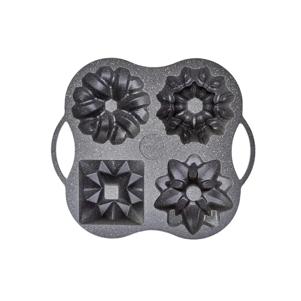 New Cake Pro Aluminium Cast Decorative Bundt Cake Tin, 4 Piece, 28cmx35cm, Anthracite Cake Tins