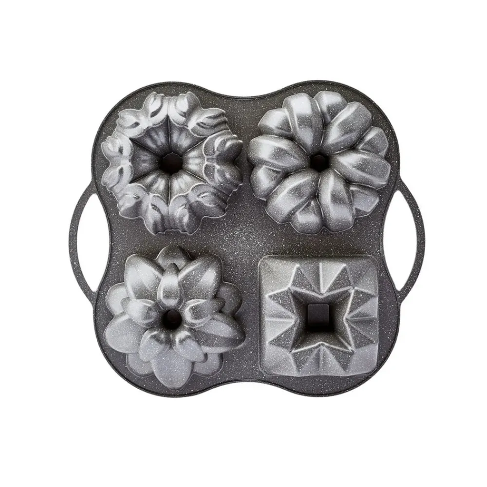 New Cake Pro Aluminium Cast Decorative Bundt Cake Tin, 4 Piece, 28cmx35cm, Anthracite Cake Tins