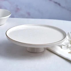 Outlet Calvin Ceramic Cake Stand, 23cm, White Gold Serving Platters
