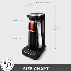 Sale Caysever Robotea Pro 4 in 1 Talking Automatic Tea Maker Kettle and Filter Coffee Maker, 2500W, Black Chrome Tea Machines