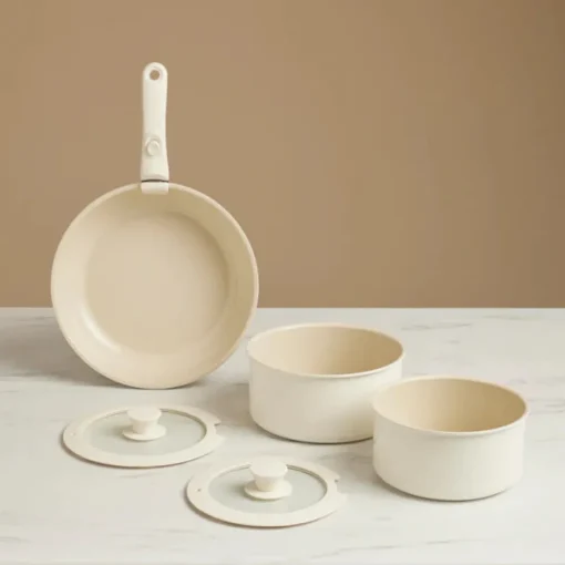 Discount Ceramica Comfort 6-Piece Non-Stick Induction Detachable Cookware Set, Cream Ceramic Cookware