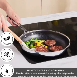 Outlet Ceramica Steel 3Ply Stainless Steel 7-Piece Induction Non-Stick Cookware Set, Silver Stainless Steel Cookware Sets