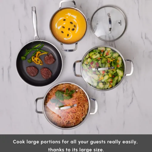 Outlet Ceramica Steel 3Ply Stainless Steel 7-Piece Induction Non-Stick Cookware Set, Silver Stainless Steel Cookware Sets