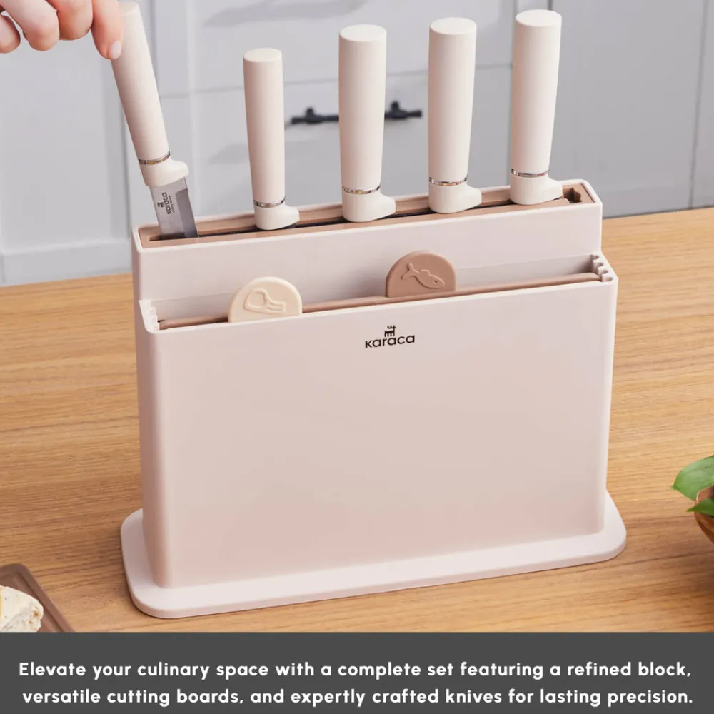 Clearance Chef’s Harmony 10-Piece Knife & Chopping Board Set, Beige Knife Sets