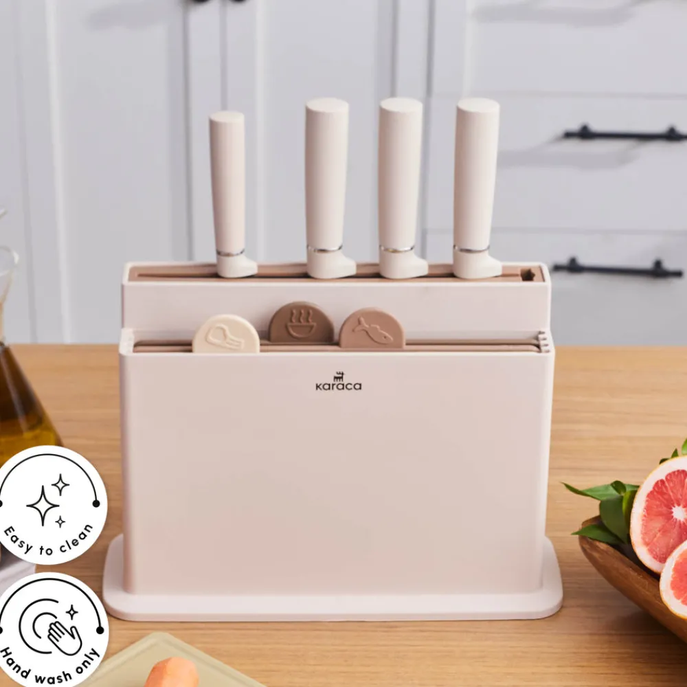 Clearance Chef’s Harmony 10-Piece Knife & Chopping Board Set, Beige Knife Sets