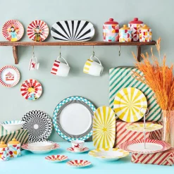 Online Circus Porcelain Pasta Bowl, 20cm, Red White Gold Pasta Bowls