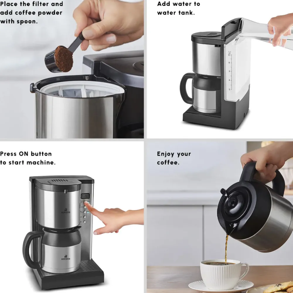 Hot Coffee Art Aroma Thermal Carafe Filter Coffee Machine, 1.2L, 1000 W, Inox Coffee Machines|Filter Coffee Machines
