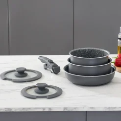 Discount Comfort 6-Piece Induction Non-Stick Detachable Cookware Set, Black Ceramic Cookware