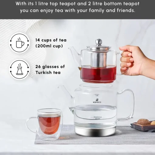 Dora Borosilicate Glass Induction Teapot Set, Xlarge, Transparent Turkish Coffee Pots|Turkish Teapots