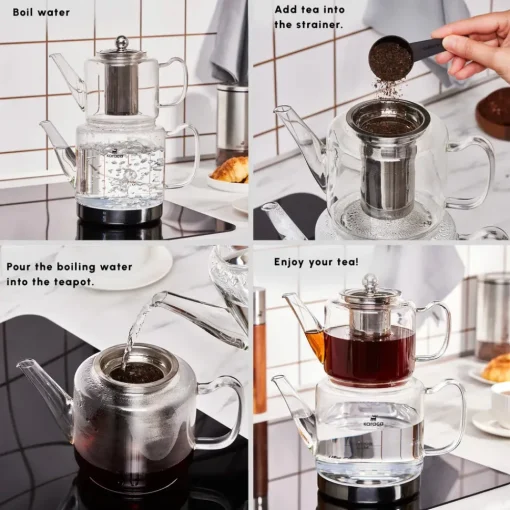 Dora Borosilicate Glass Induction Teapot Set, Xlarge, Transparent Turkish Coffee Pots|Turkish Teapots