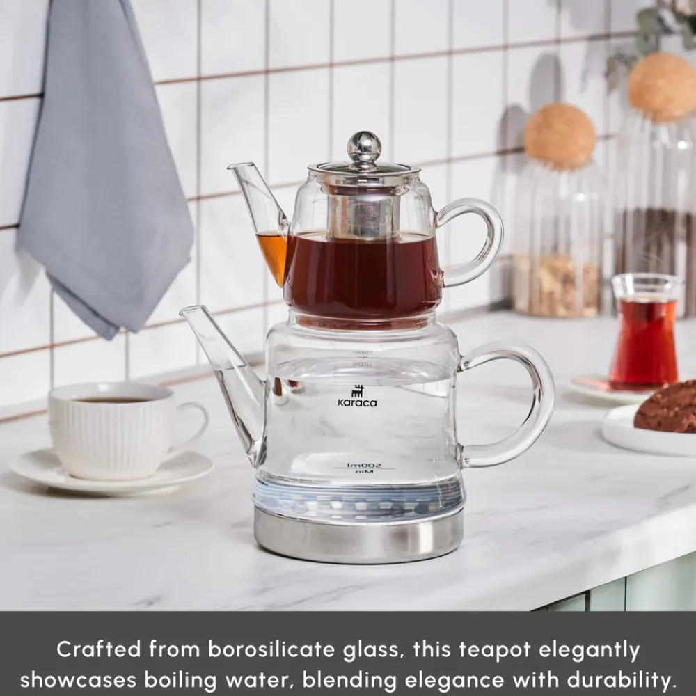 New Dora Borosilicate Glass Teapot Set, Medium, Transparent Turkish Coffee Pots|Turkish Teapots
