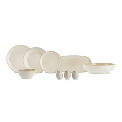 Outlet Earth Collection Aria 55-Piece Stoneware Ceramic Dinner Set for 12 People, Beige Stoneware Dinner Sets|See All Dinner Sets