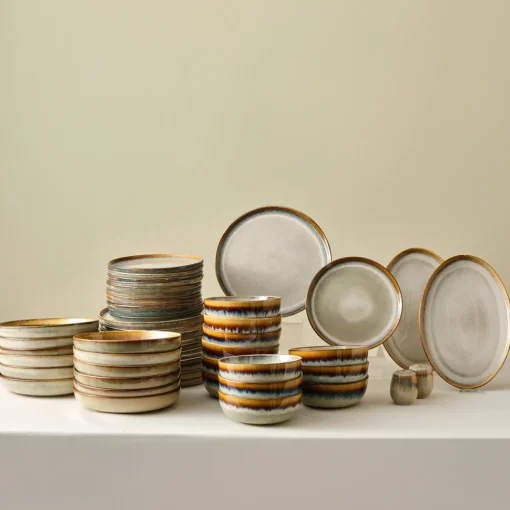 New Earth Collection Earthy Reactive Glaze 52-Piece Stoneware Dinner Set for 12 People, Multi See All Dinner Sets|Stoneware Dinner Sets