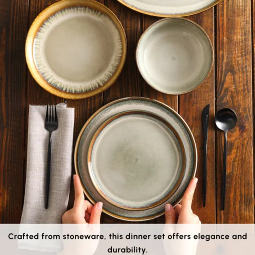 New Earth Collection Earthy Reactive Glaze 52-Piece Stoneware Dinner Set for 12 People, Multi See All Dinner Sets|Stoneware Dinner Sets