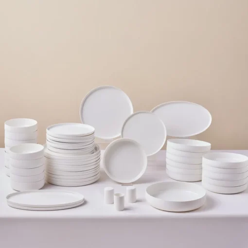 Discount Earth Collection Matte Glaze 55-Piece Porcelain Dinner Set for 12 People, White See All Dinner Sets|Porcelain Dinner Sets