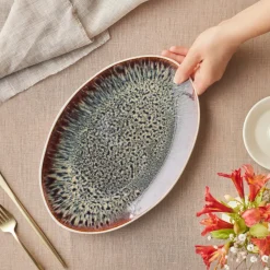 Best Earth Collection New Galactic Reactive Glaze Serving Platter, 30cm, White Serving Platters