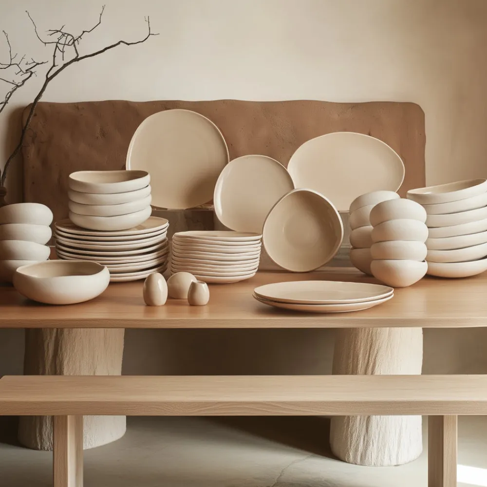 Hot Earth Collection New Cupid 55-Piece Stoneware Dinner Set for 12 People, Cream See All Dinner Sets|Stoneware Dinner Sets