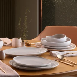 Hot Earth Collection New Cupid 55-Piece Stoneware Dinner Set for 12 People, Cream See All Dinner Sets|Stoneware Dinner Sets