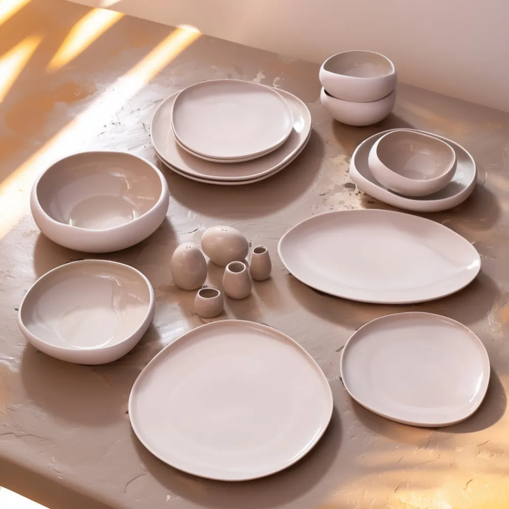 Hot Earth Collection New Cupid 55-Piece Stoneware Dinner Set for 12 People, Cream See All Dinner Sets|Stoneware Dinner Sets