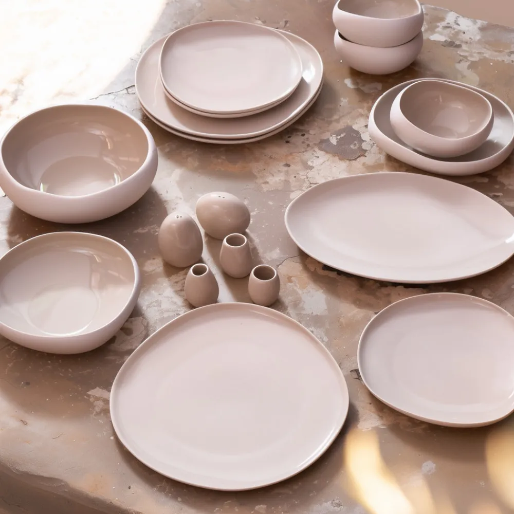 Hot Earth Collection New Cupid 55-Piece Stoneware Dinner Set for 12 People, Cream See All Dinner Sets|Stoneware Dinner Sets