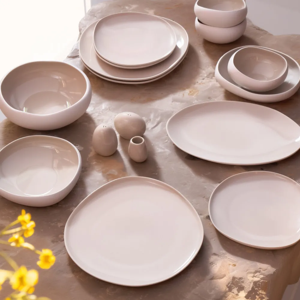 Hot Earth Collection New Cupid 55-Piece Stoneware Dinner Set for 12 People, Cream See All Dinner Sets|Stoneware Dinner Sets