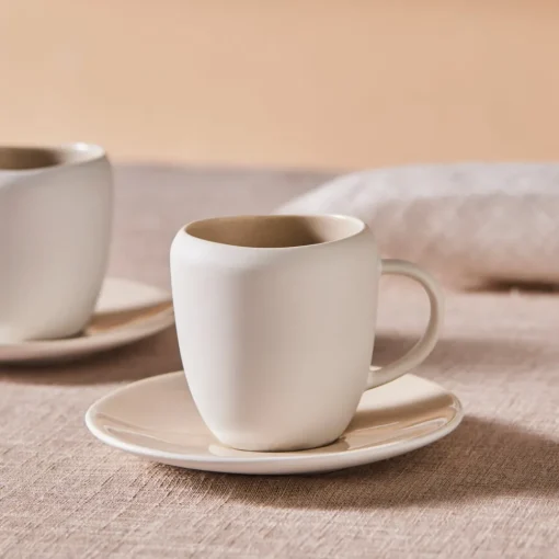 Online Earth Collection New Cupid Reactive Glaze Espresso Turkish Coffee Cup Set, 90ml, Beige White Espresso & Turkish Coffee Cup Sets