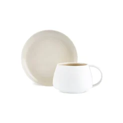 Hot Earth Collection New Cupid 2-Piece Reactive Glaze Tea Set, 300ml, Beige White Tea Set