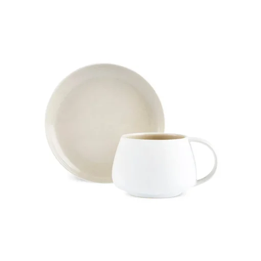 Hot Earth Collection New Cupid 2-Piece Reactive Glaze Tea Set, 300ml, Beige White Tea Set