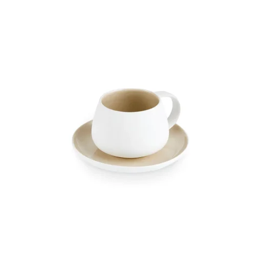 Hot Earth Collection New Cupid 2-Piece Reactive Glaze Tea Set, 300ml, Beige White Tea Set