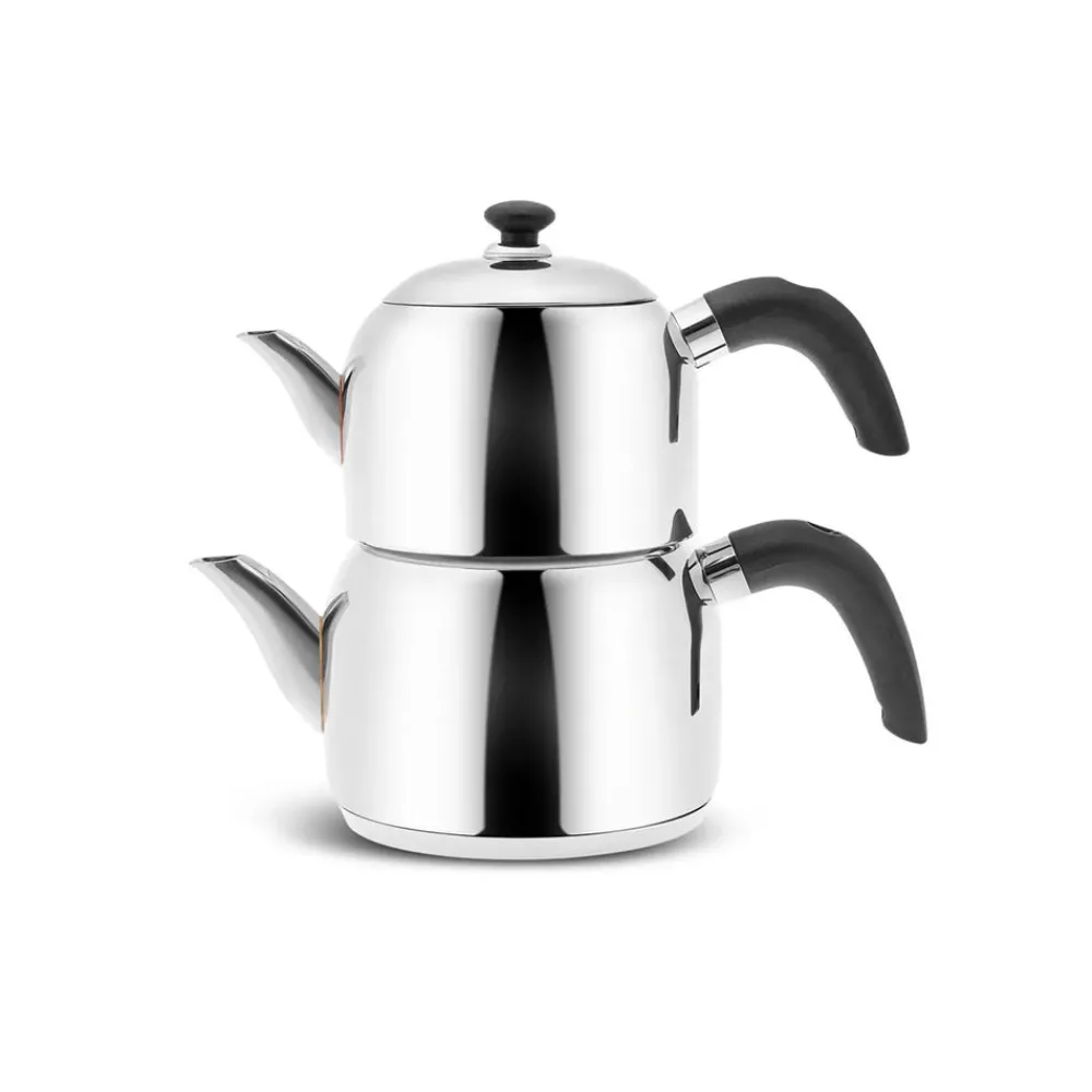 Edge Stainless Steel Induction Teapot Set, Small, Silver Black Turkish Coffee Pots|Turkish Teapots