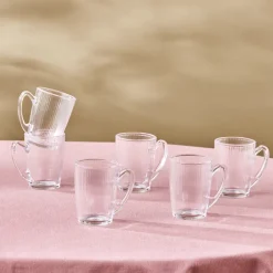 Outlet Edna 6-Piece Glass Turkish Tea Set for 6 People, 160ml, Transparent Turkish Tea Sets