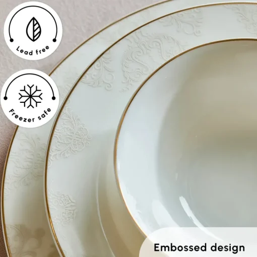 New Elegance Bone China Siena 53-Piece Dinner Set for 12 People, See All Dinner Sets|Bone China Dinner Sets