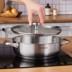 Sale Elite Stainless Steel Induction Shallow Casserole & Lid, 24cm, Silver Pots|Induction Cookware