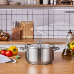 Best Elite Stainless Steel Induction Stock Pot & Lid, 24cm, Silver Pots|Induction Cookware