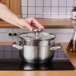 Discount Elite Stainless Steel Induction Stock Pot & Lid, 18cm, Silver Pots|Induction Cookware