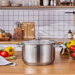 Outlet Elite Stainless Steel Induction Stock Pot & Lid, 28cm, Silver Pots|Induction Cookware