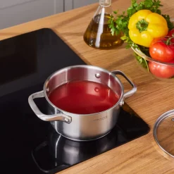 Discount Elite Stainless Steel Induction Stock Pot, Lid, 16cm, Silver Pots|Induction Cookware