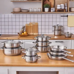 Discount Elite Stainless Steel Induction Stock Pot, Lid, 16cm, Silver Pots|Induction Cookware