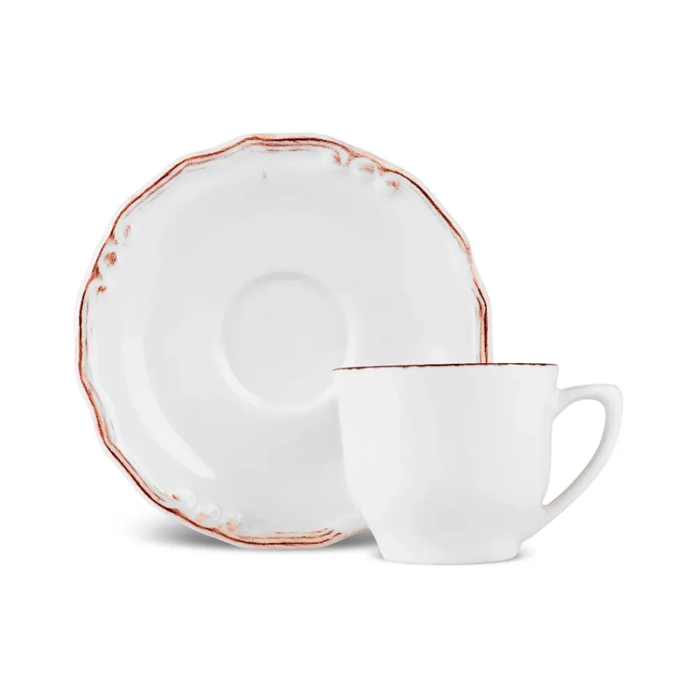 Outlet Elizabeth Ceramic Tea Cup and Saucer Set, 180ml, Ecru Tea Set