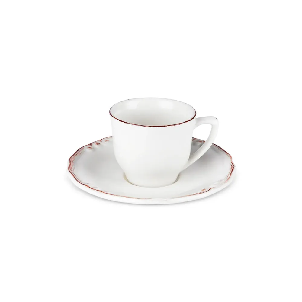 Outlet Elizabeth Ceramic Tea Cup and Saucer Set, 180ml, Ecru Tea Set