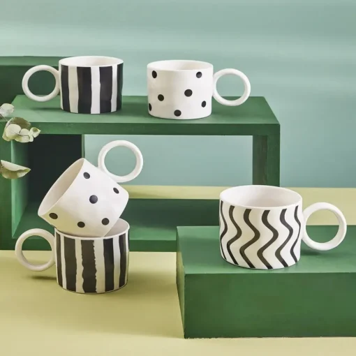 Clearance Erica Striped Porcelain Mug, 350ml, Black Mugs